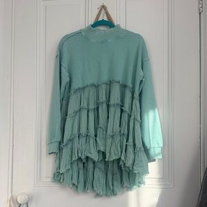 Sky Teal Ribbed Collar Top